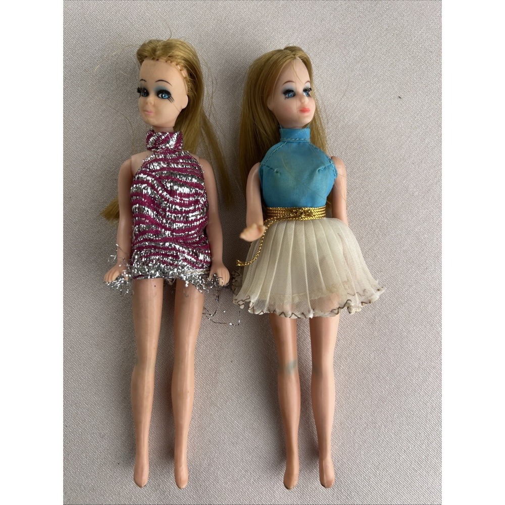 2 Vintage 1970 Topper Dawn Dolls 6" Tall Blonde Brown Hair -